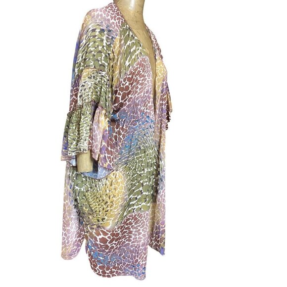 Democracy Bell Sleeve Open Kimono Colorful Animal Print Sz 0X/1X #313E - Picture 2 of 7